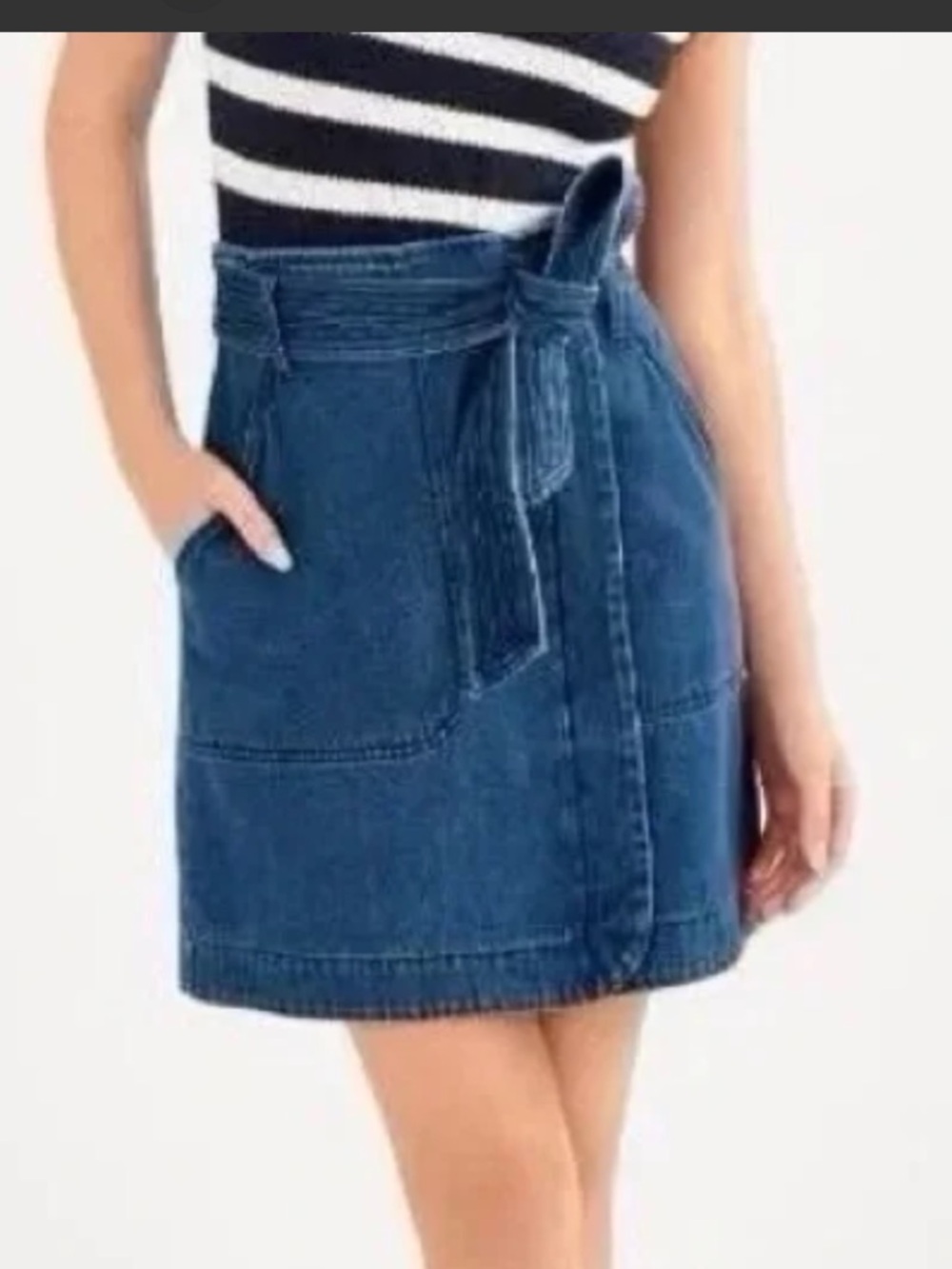 Cabi Denim Tie-Waist Mini Skirt - Blue